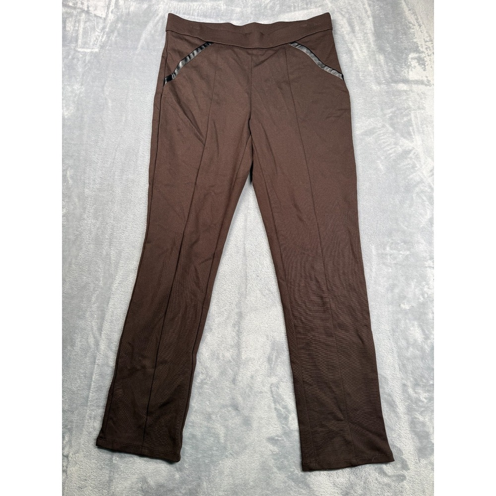Rafaella Ponte Comfort Dress Pants Womens 10 Brown Stretch Pleated Straight Leg